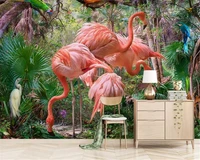 beibehang stylish modern minimalist hand drawn wallpaper tropical plant flamingo tv background wallpapers for living room behang