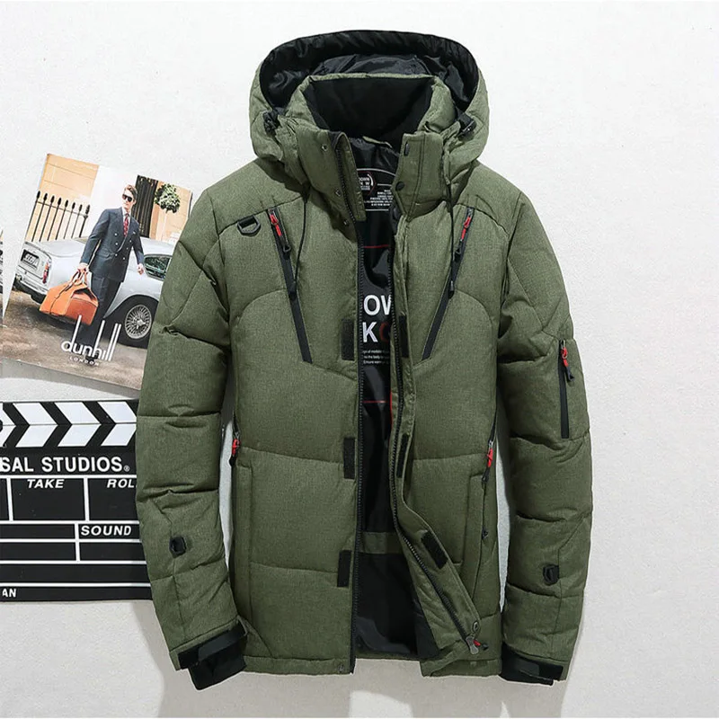 Army Green Новинка, высокое качество, зимние теплые утолщенные пальто на молнии, мужские парки с капюшоном, повседневные мужские тонкие куртки на молнии с несколькими карманами - Цвет: Army Green