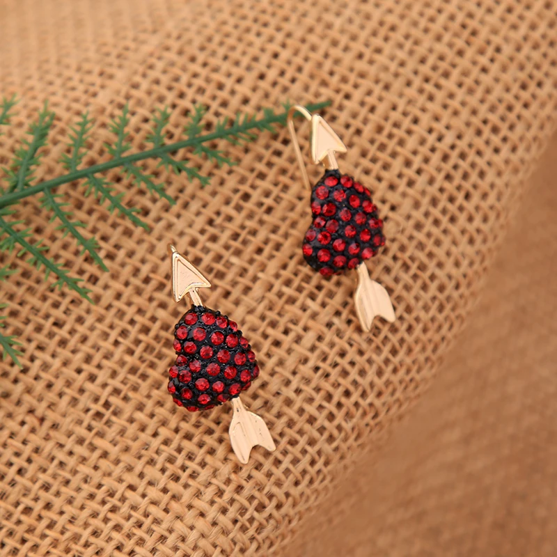 Asymmetric Arrow Red Crystal Heart Earrings Sweet Girl Fashion Short Pending Hanging Gift Jewelry | Украшения и аксессуары