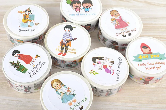 1 шт. DIY мультфильм Бумага васи лента капот кукла милая девочка декоративные стикеры Липкая лента/школьные принадлежности 20 мм* 10 м