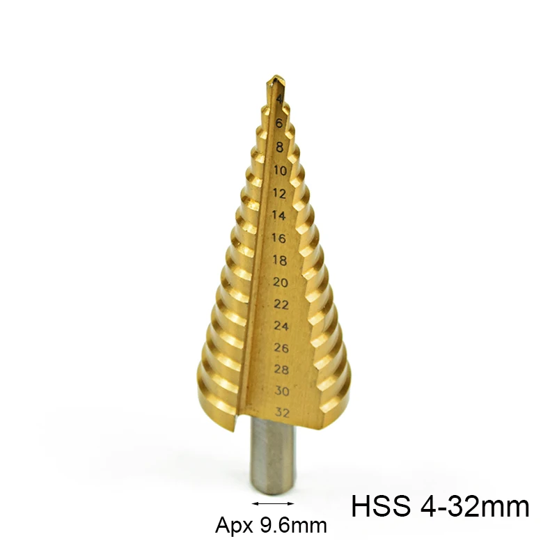 Triangle-4-32 Hss Шаг конусное Буровое Сверло в форме конуса набор отверстие фрезы титановое покрытие шестиугольник/треугольный хвостовик - Цвет: Triangle-4-32