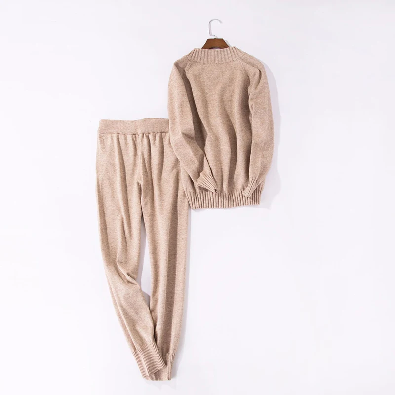 Осенний комплект из двух предметов Женский вязаный свитер штаны женский