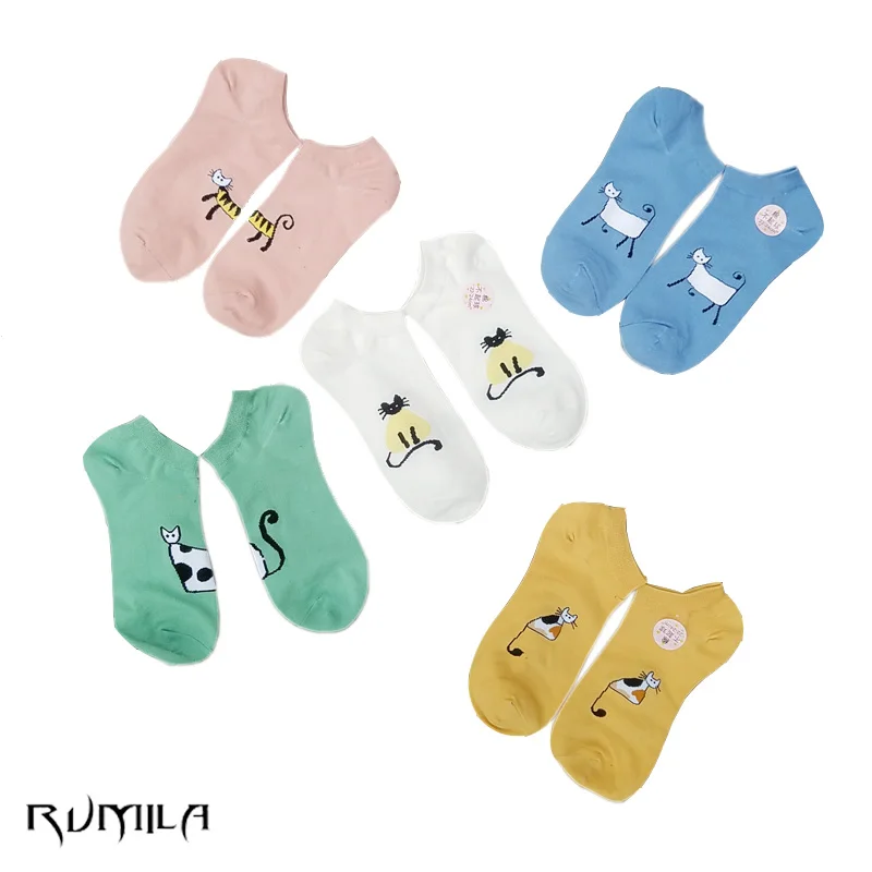 

CAT Warm comfortable cotton bamboo fiber girl women's socks ankle low female invisible color girl boy hosier 1pair=2pcs WS77