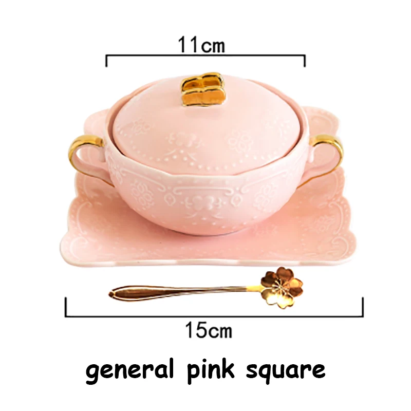 General pink S Салатники с крышкой и поддоном, миска для риса, бинауральные красивые контейнеры для еды, роскошная посуда, посуда для различных видов использования, 1 набор - Цвет: General pink S