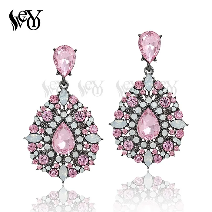 pink VEYO полный горный хрусталь Кристал капля серьги Роскошные винтажные высококачественные ювелирные изделия - Окраска металла: pink
