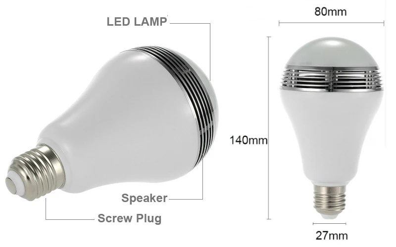 Умная светодиодная BLUETOOTH Колонка E27 цветная Беспроводная Светодиодная лампа