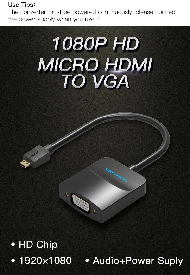Vention микро HDMI к VGA кабель мужчин и женщин VGA адаптер аудио разъем и Micro USB кабель HDMI конвертер для xbox PS4 с 3,5 мм