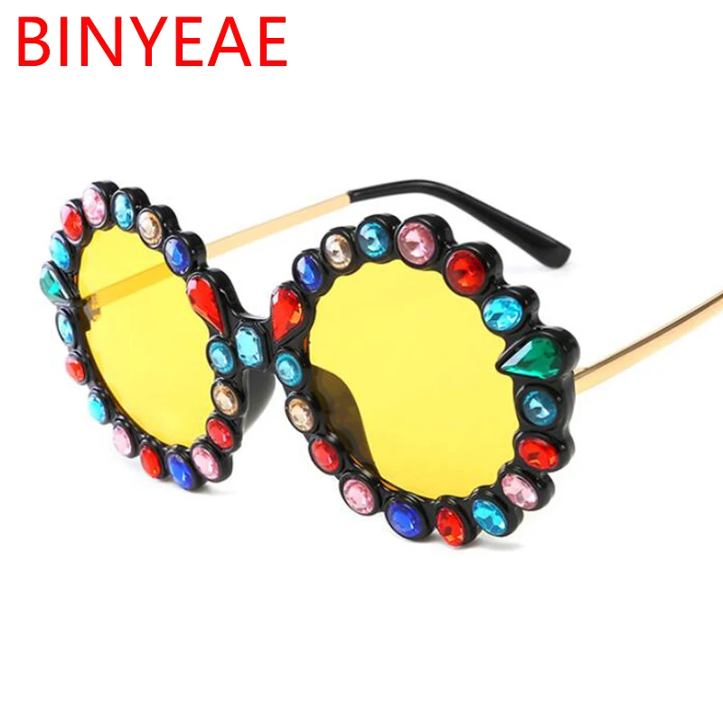 Diamond Round Oversized Sunglasses Women Designer Brand Luxury Transparent Yellow Red Sun Glasses Street Shades UV400 | Аксессуары для