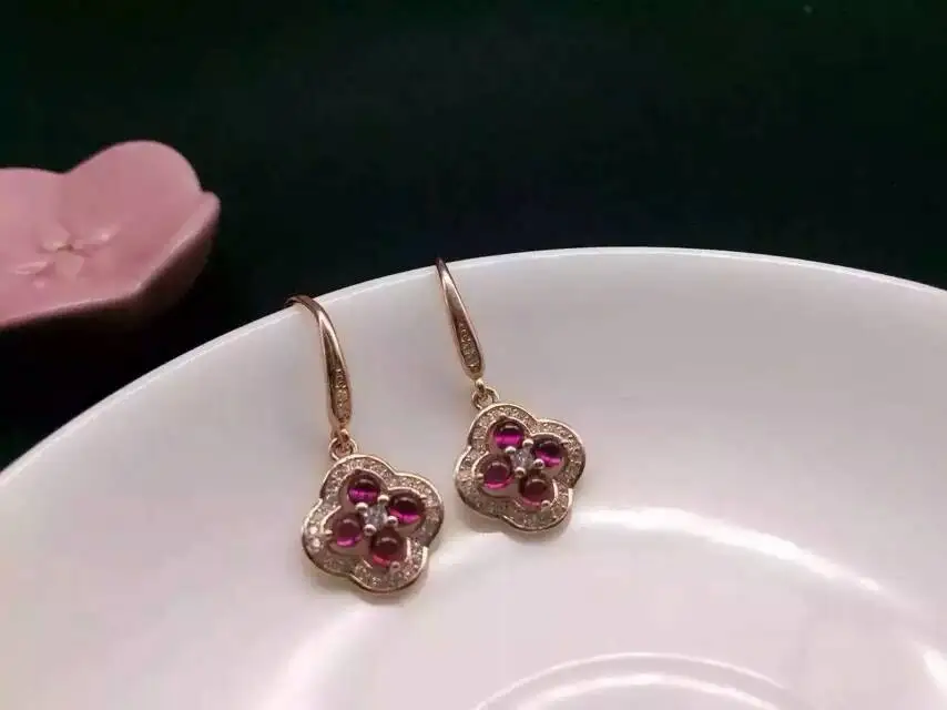 Серьги из натурального красного граната серьги-капельки серебра 925 пробы с