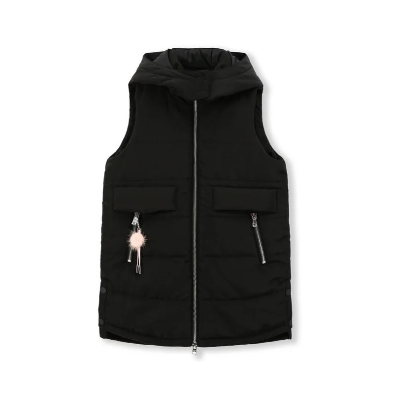 Balabala/длинная стеганая легкая пуховая жилетка с капюшоном для девочек-подростков