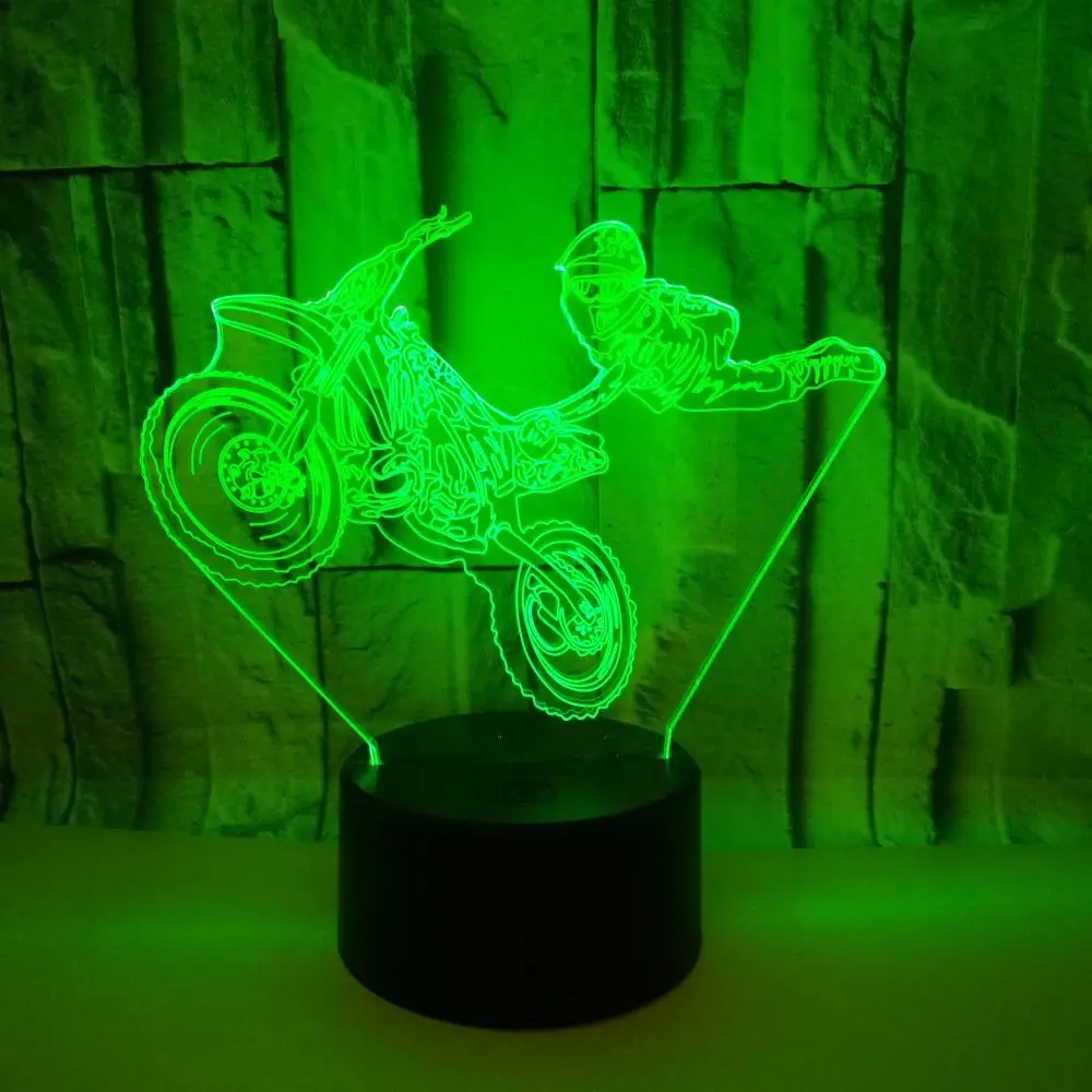 Трюк мотоцикл 3d ночник подарок новый необычный креативный Прекрасный 7 цветов