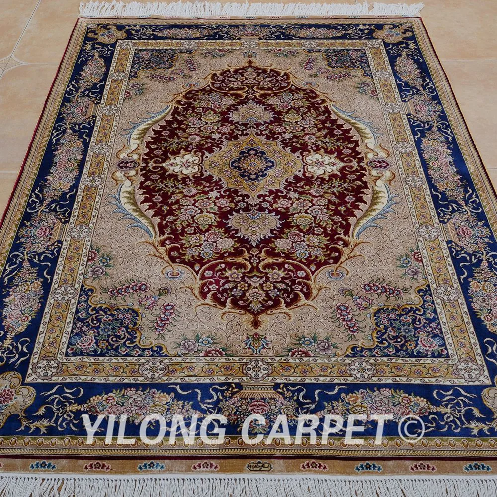 Yilong 4 'x 6' Традиционный турецкий ковер Тебриз красный vantage антикварные