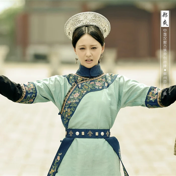 Длинное платье только светло-зеленый бамбуковый костюм с вышивкой для ТВ-игр