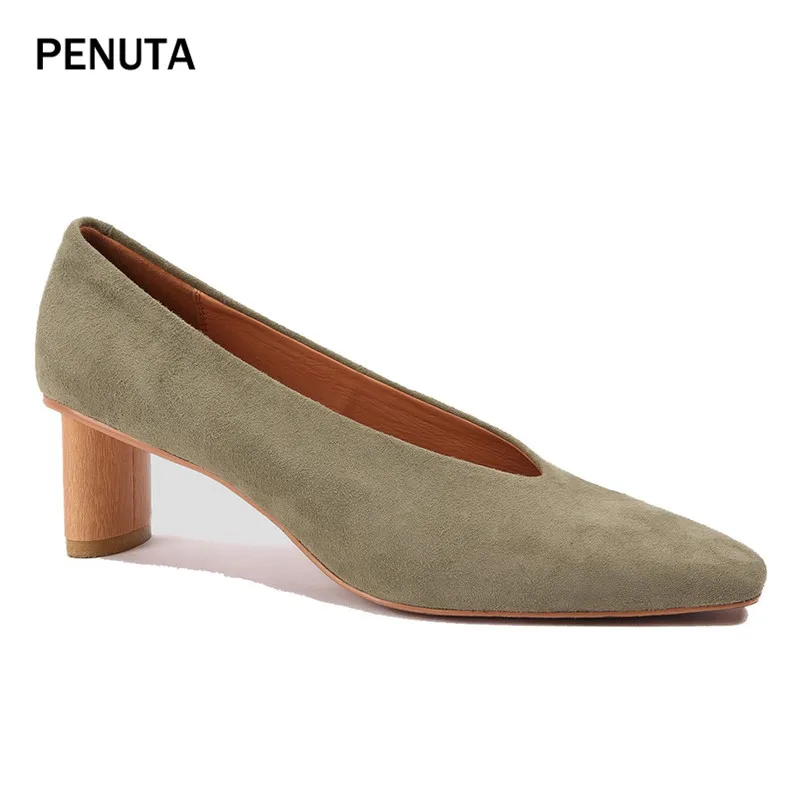 PENUTA/; замшевые туфли; женские туфли-лодочки на среднем каблуке с v-образным вырезом; высококачественные туфли для женщин; Новинка; PG912