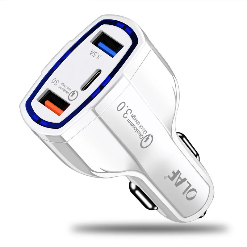 Автомобильное зарядное устройство OLAF Dual USB Quick Charge 3,0 QC3.0 зарядное устройство для мобильного телефона s type C PD Быстрая зарядка для iPhone samsung зарядное устройство для телефона - Тип штекера: white car charger