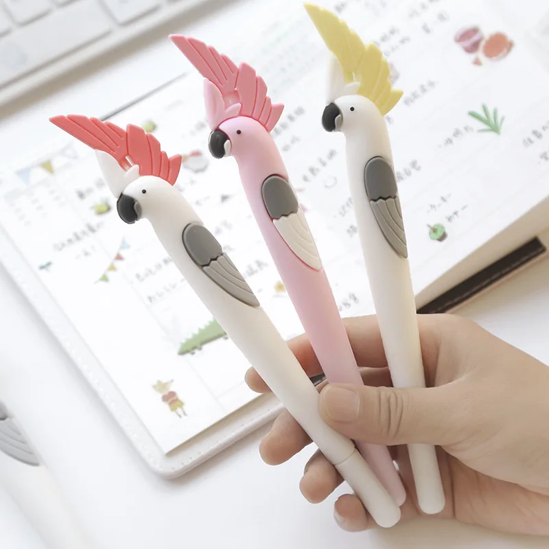 

24 pcs/lot Cute Parrot Gel Pen 0.5mm black ink Signature Pen Escolar Papelaria School Office Supply Promotional Gift