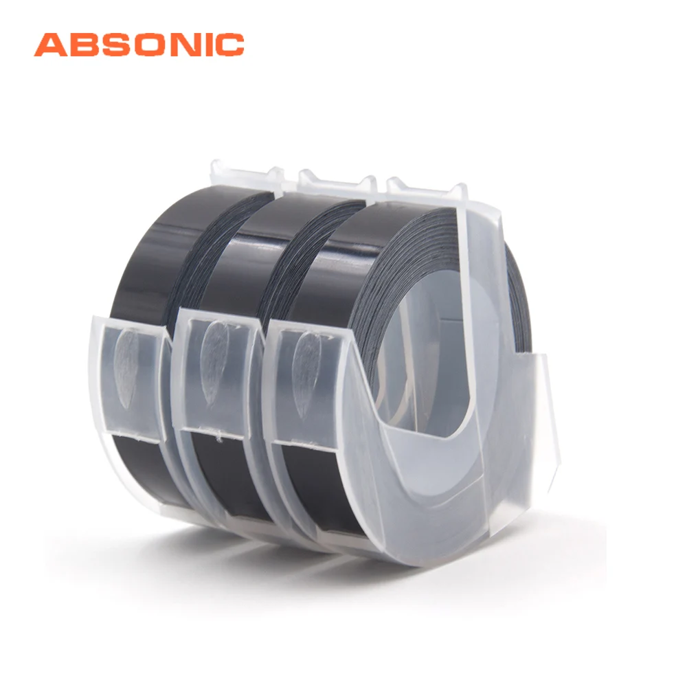 Absosonic 3 шт. 9 мм 12 Dymo 3D пластиковая черная лента с тиснением заправки для Тиснения