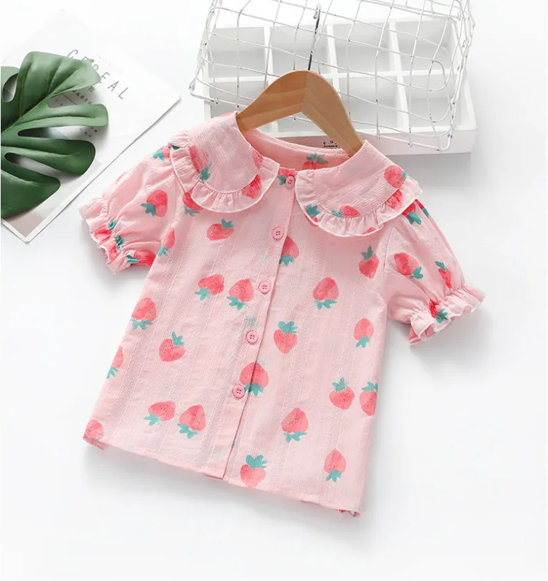 Лидер продаж блузки для маленьких девочек милые рубашки с принтом клубники