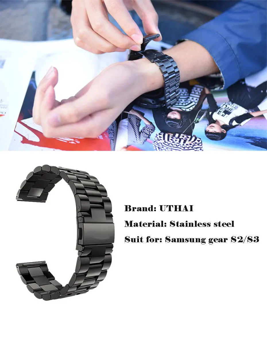 UTHAI S07 костюм для samsung gear S2/S3 20 мм 22 мм из нержавеющей стали ремешок для часов стильная простота