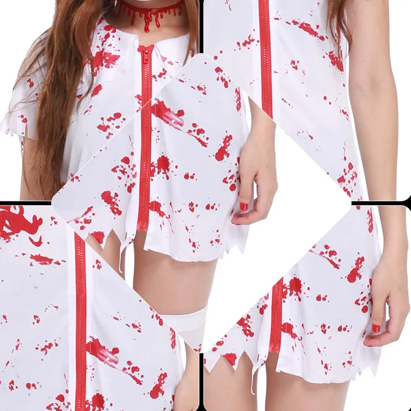 

New Female Nurse Doctor Cosplay Woman Halloween walking dead Costume Horrible bloody Zombie Role play Carnival Purim party dress