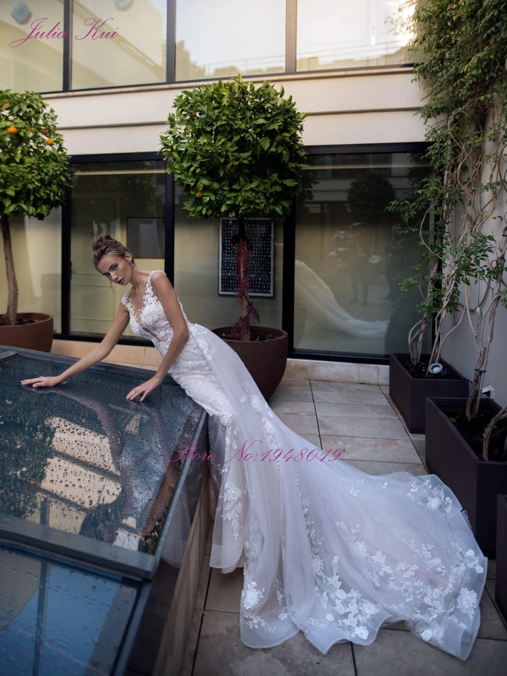 

Julia Kui Inside Trumpet Wedding Dress Scoop Whole Lace With Luxury 2 In 1 Train Wedding Chapel Train Mermaid Bridal Dress