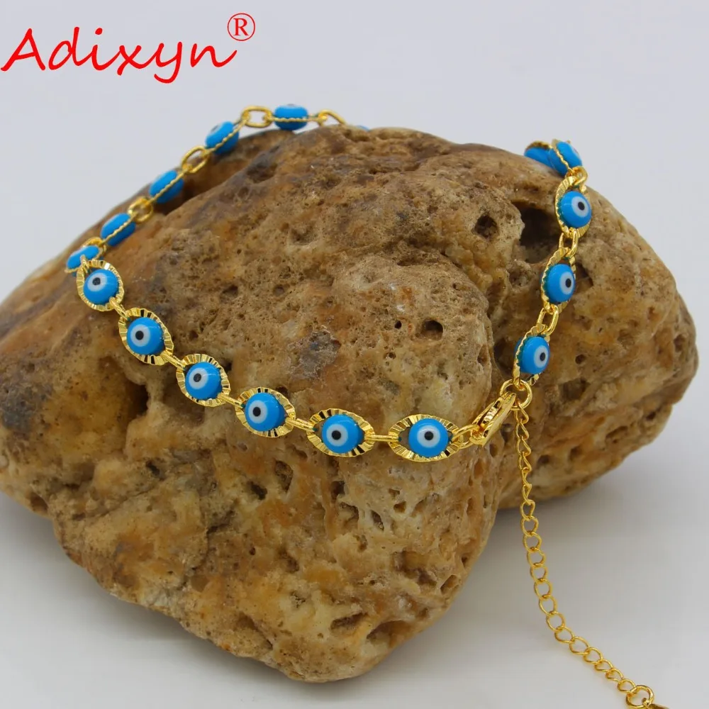 Adixyn 21 см + 5 см/браслет шарма для женщин золотой цвет синий с глазами браслет