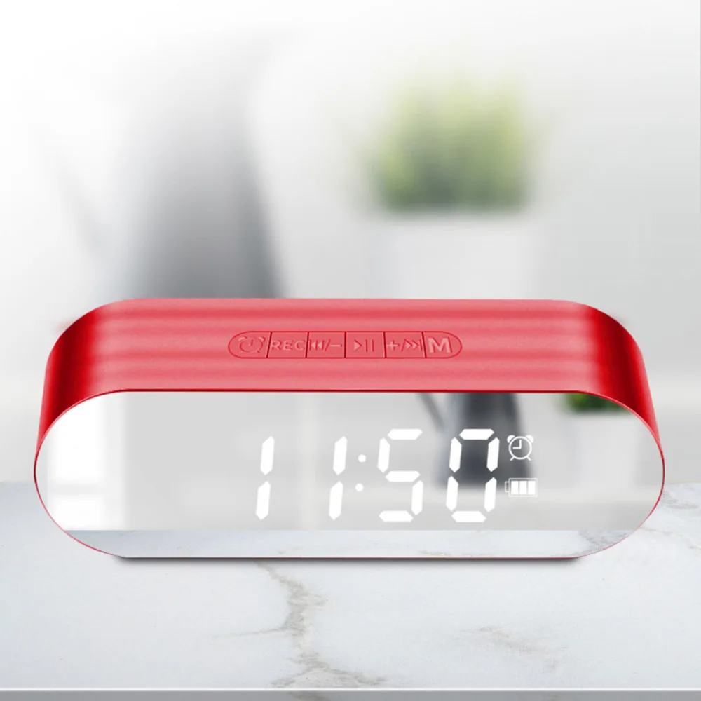 SOONHUA Многофункциональный Bluetooth динамик мини цифровой будильник fm-радио стильная зеркальная поверхность с AUX TF карта воспроизведения музыки