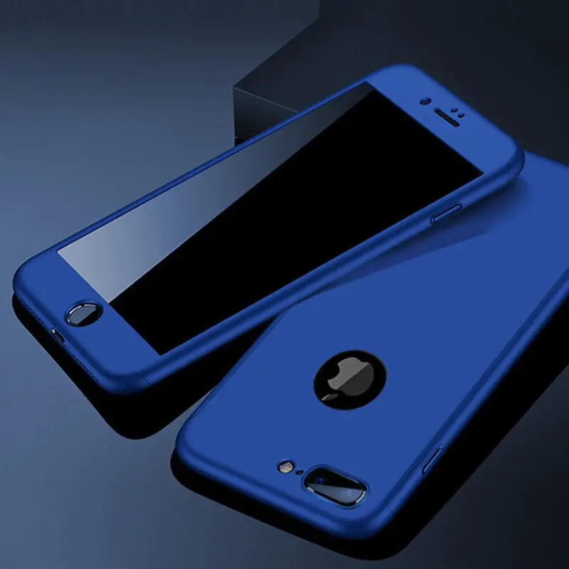 Синий 360 градусов полный Чехол для iphone 11 Pro Max Xs Max Xr 6S 6 Plus Чехол Жесткий PC закаленное стекло чехол для iphone 7 8 Plus чехол s - Цвет: Синий