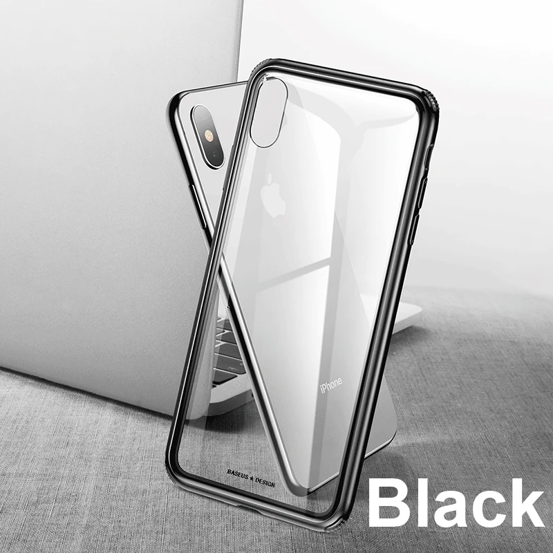 Роскошный стеклянный чехол Baseus для iPhone Xs Max XR, защитный чехол из закаленного стекла для iPhone Xsmax XR Capinhas Fundas - Цвет: Black