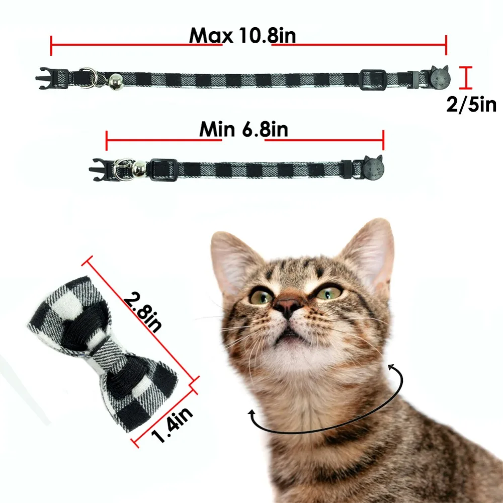 XPangle черно белый клетчатый воротник для кошек с колокольчиками галстук бабочка