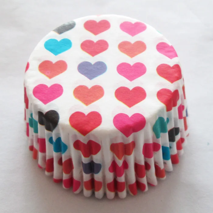 Free shipping 100pcs 4-color heart printed paper cupcake liners | Дом и сад