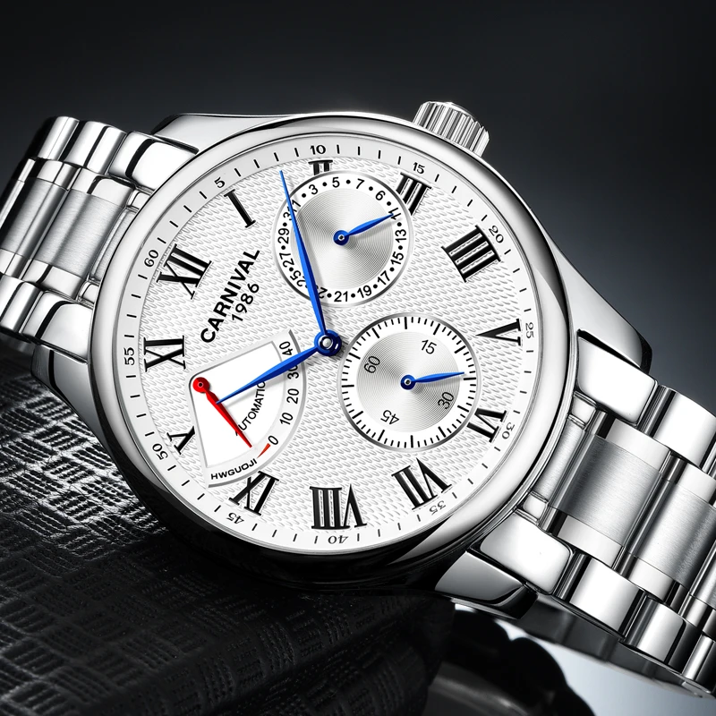 Модные мужские часы с резервным питанием серебристые автоматические