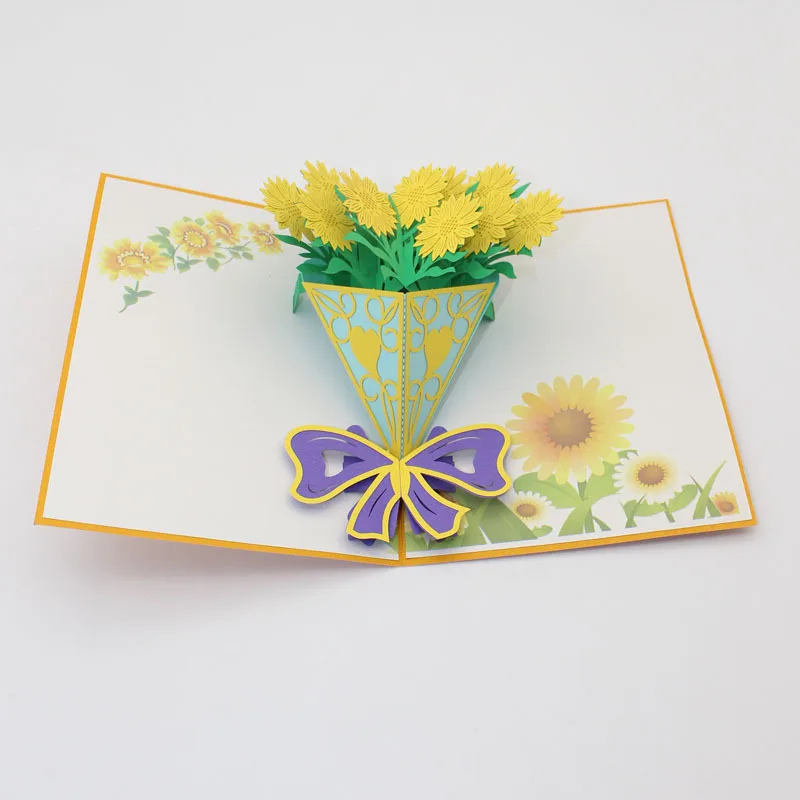 (10 шт./лот) 3D всплывающие поздравительные открытки красивые красочные хризантемы