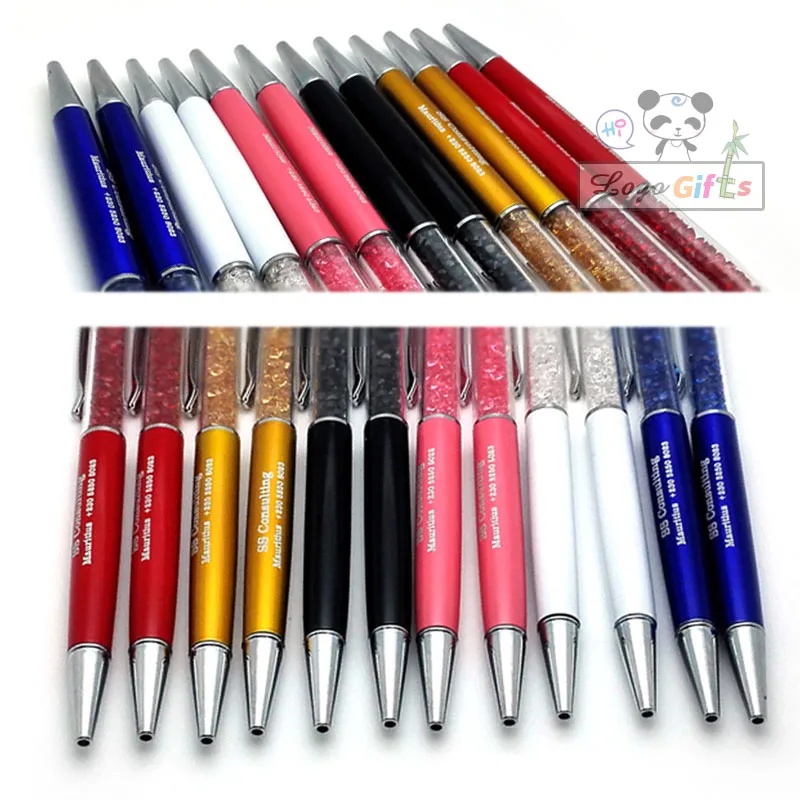 

Top Quality logo crystals pen custom made with the wedding date names of the party name Muslim wedding gift crystal metal pen