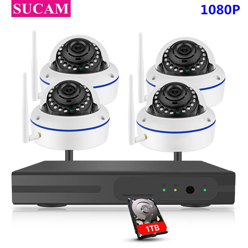 SUCAM 4CH наблюдения NVR 1080P wifi IP камера 2.0MP купольная беспроводной комплект wifi камера P2P 2MP CCTV камера система безопасности комплект