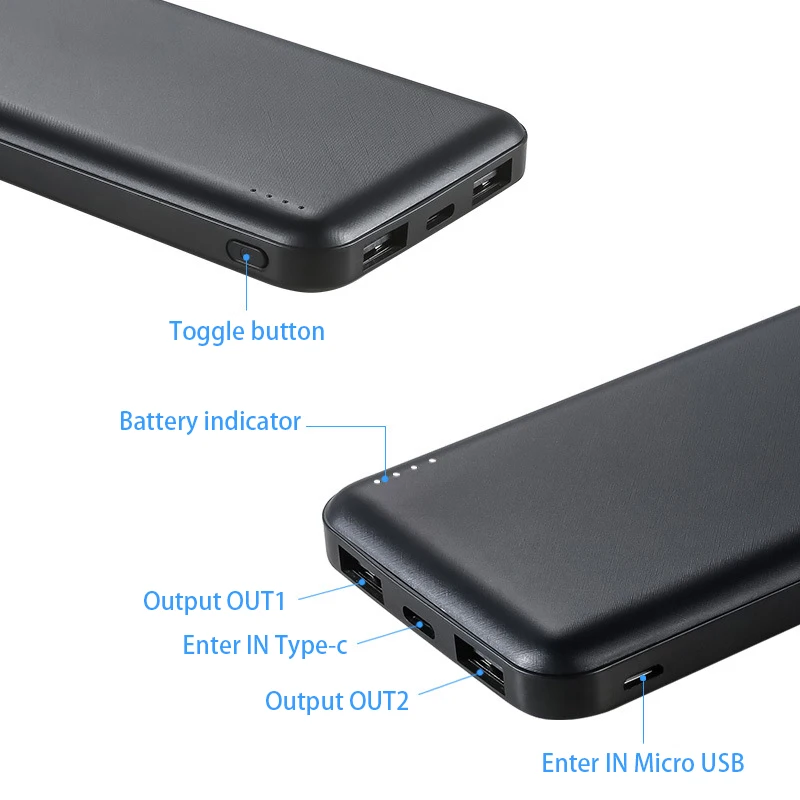 10000 мАч портативное зарядное устройство с двойным USB power Bank 10000 мАч тонкий повербанк внешний аккумулятор зарядное устройство для Xiaomi Mi 9 iPhone X
