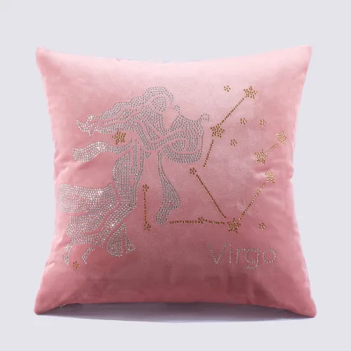 Virgo pink IDouillet Созвездие Стразы, декоративная Бархатная подушка, чехол подушка со знаком зодиака, чехол для дивана, дивана, стула, квадратная 45x45 см - Цвет: Virgo pink