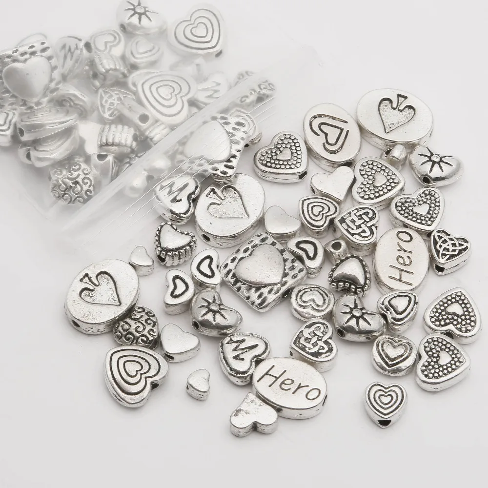 Оптовая цена смешанные размеры цинковый сплав сердце бусины Металлические