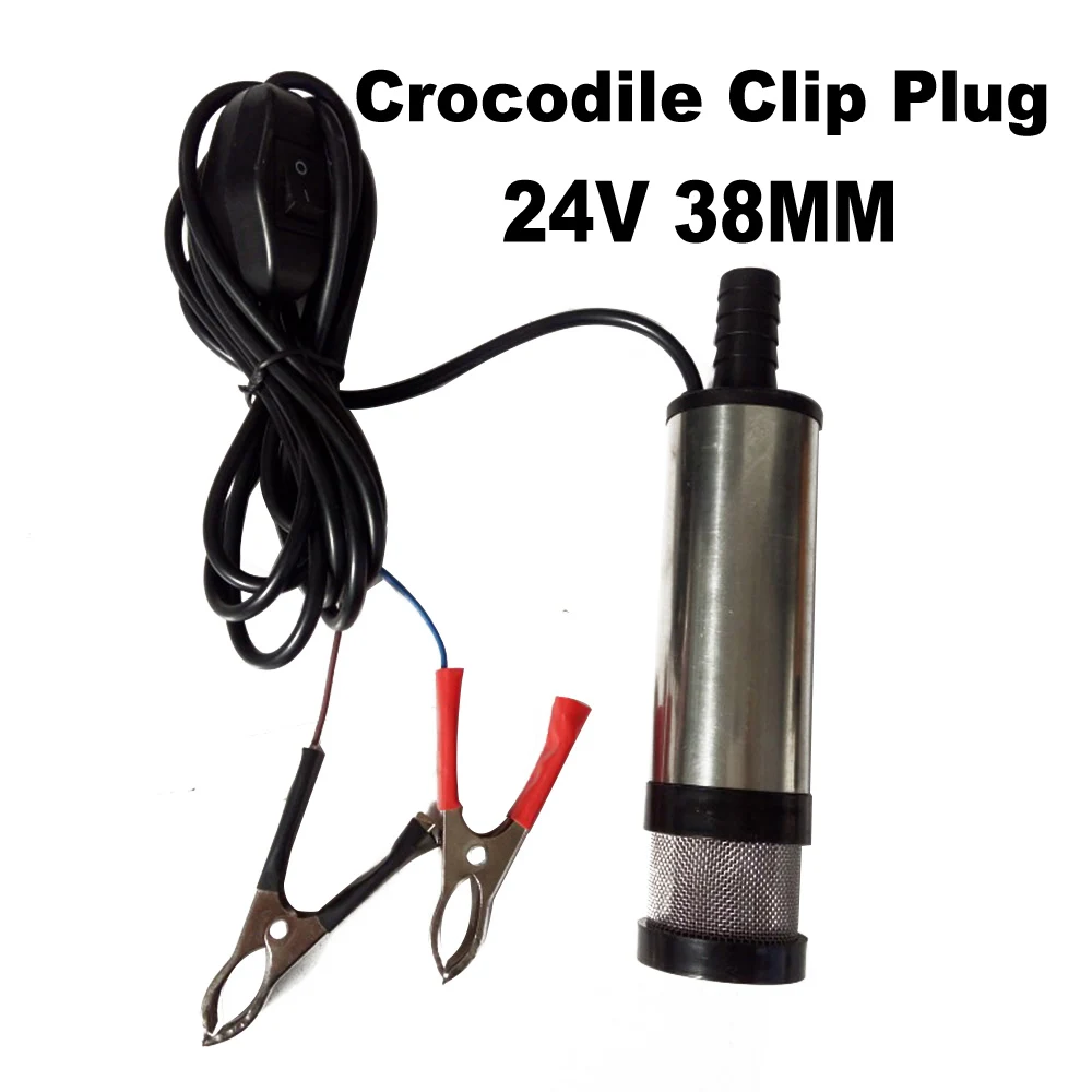 24V Crocodile Clip 38 мм перезаправка погружной насос DC 12 В 24 в дизельное топливо вода масляный насос для автомобиля Кемпинг Рыбалка крокодил клип - Напряжение: 24V Crocodile Clip