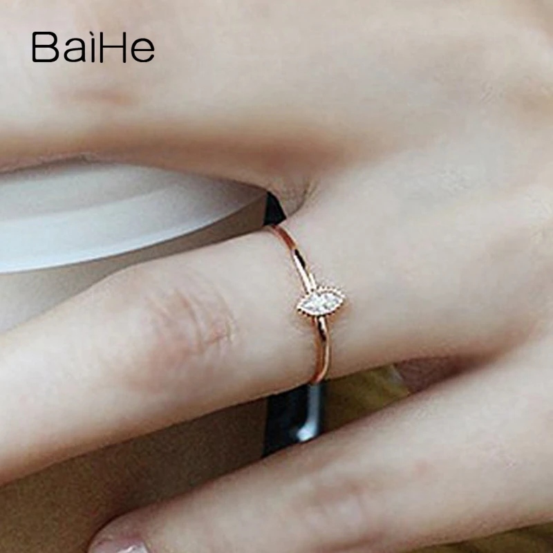 BAIHE Solid 18K желтое золото 0.05ct H/SI маркиза натуральный алмаз подарок на помолвку для