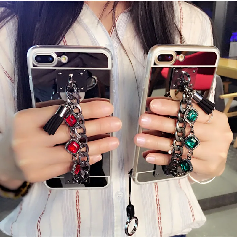 Fashion Diamond bracelet chain tassel mirror phone case cover For Xiaomi Redmi 6 8 note 4 4X 4A 5A note5A pro | Мобильные телефоны