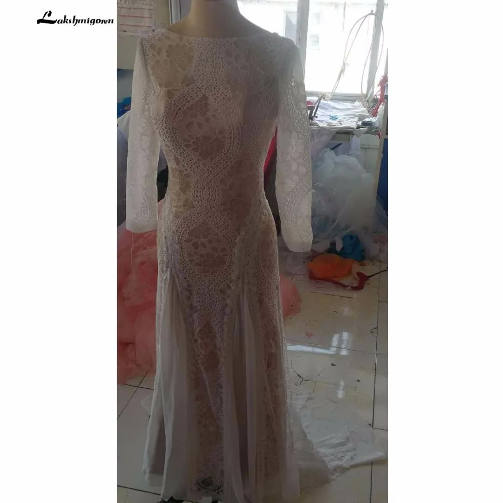 Robe de Mariage Пляжное кружевное свадебное платье с длинным рукавом и открытой спиной