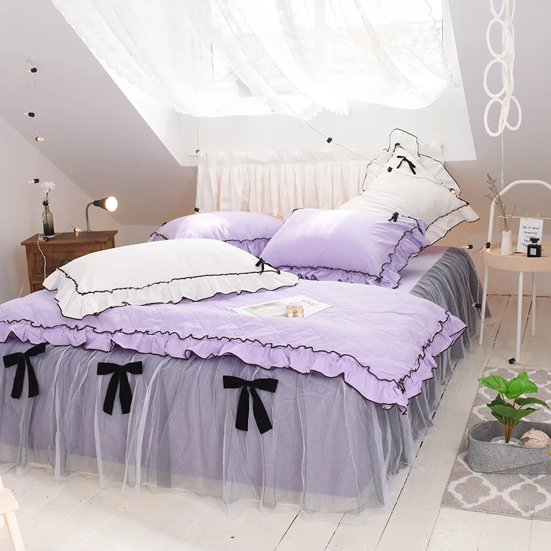 Новый корейский стиль принцессы фиолетовый белый розовый 100% хлопковый комплект