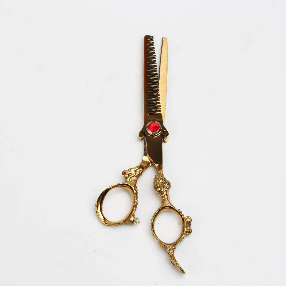 JS-Thinning Scissors Ножницы Парикмахерские 6," дюймов Япония 440c Золото Титан Парикмахерские ножницы золотые филировочные ножницы стрижка волос резка - Цвет: JS-Thinning Scissors