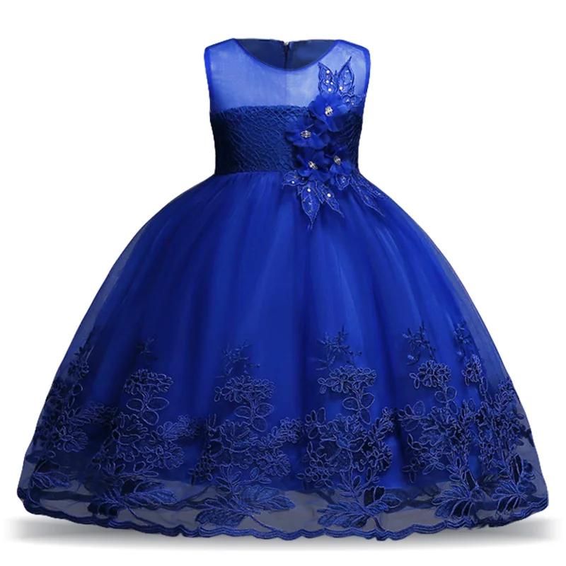 Navy blue Элегантное детское рождественское платье принцессы Детские платья для девочек, вечернее платье свадебное платье с цветочным узором для девочек 4, 6, 8, 10, 12 лет - Цвет: Navy blue