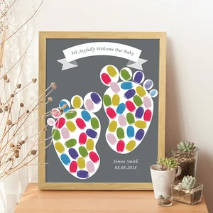 Симпатичные следы, индивидуальная Дата имени, сделай сам Гостевая книга, добро пожаловать ребенку, отпечаток пальца, подпись, книга для Baby Shower, украшение для вечеринки крещения