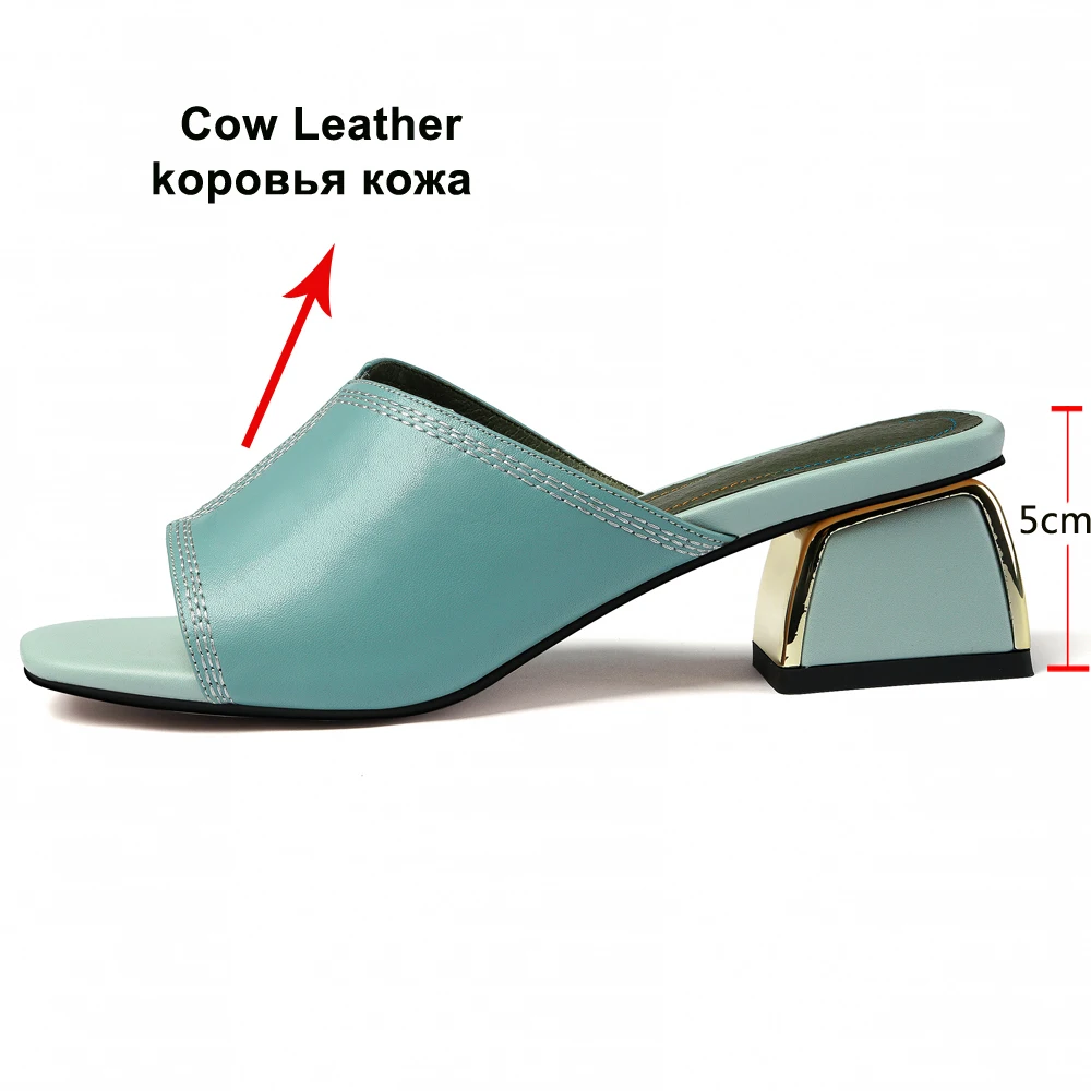 Женские туфли Meotina летние шлепанцы из натуральной коровьей кожи на блочном