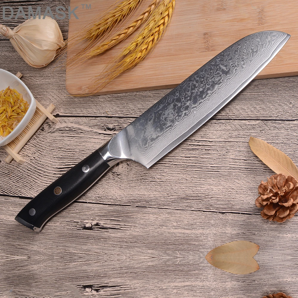 DAMASK японский VG10 дамасский стальной кухонный нож 7 дюймов Santoku G10 Ручка красивый