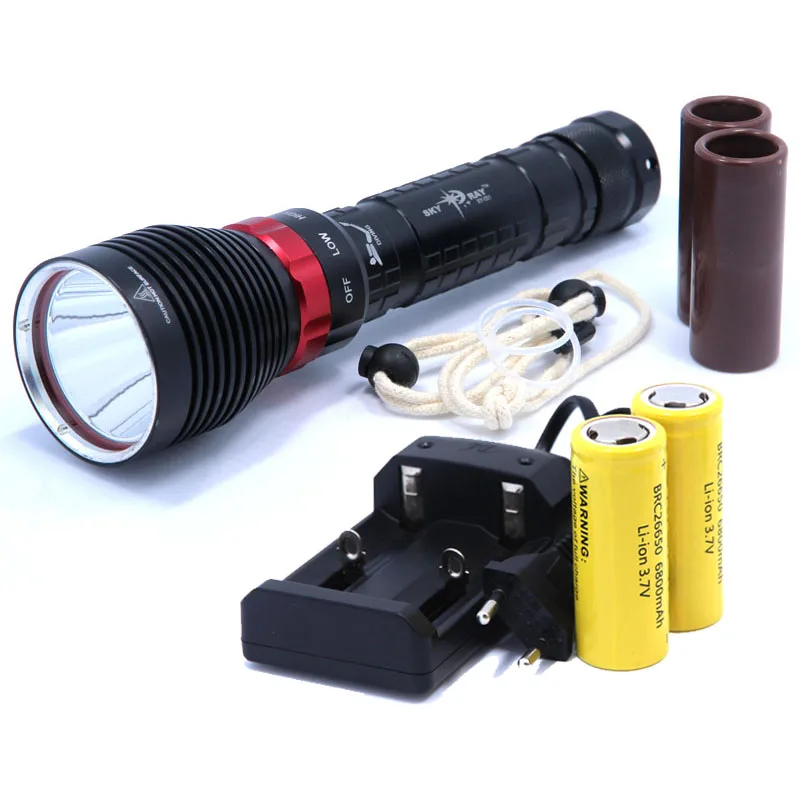 

DX1 XM-L XML XM-L2 15W 2000LM Waterproof LED Diving Flashlight Underwater Lamp Torch Flash Light +2*26650 Battery + Charger