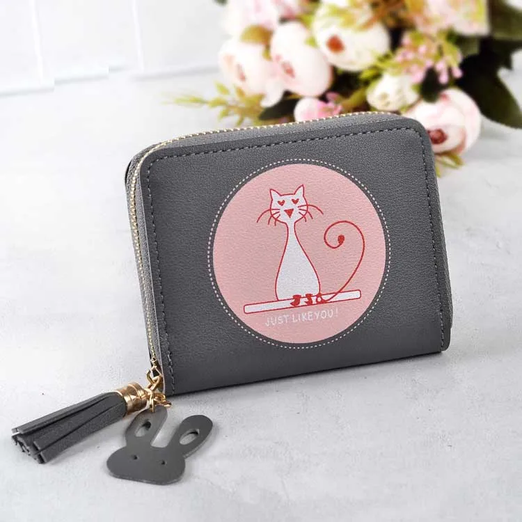 Cat Портмоне короткая Ленточки женские бумажники с застежкой-молнией держатель